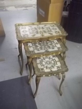 Vintage Italian Florentine Plastic Nesting Tables Hollywood Regency Gold Gilt photo