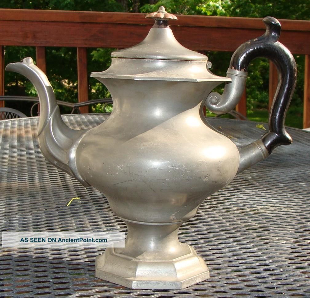 Antique American Pewter Tall Teapot,  Marked Leonard,  Reed & Barton,  C.  1835 Metalware photo