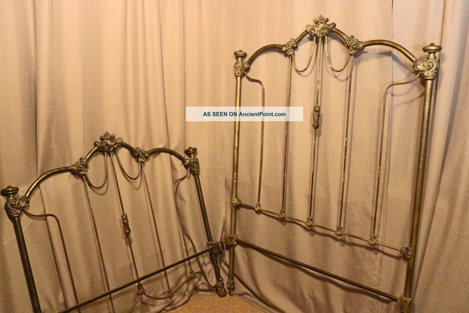 Authentic Antique Ornate Brass Iron Twin Headboard Footboard Will Ship 1900-1950 photo