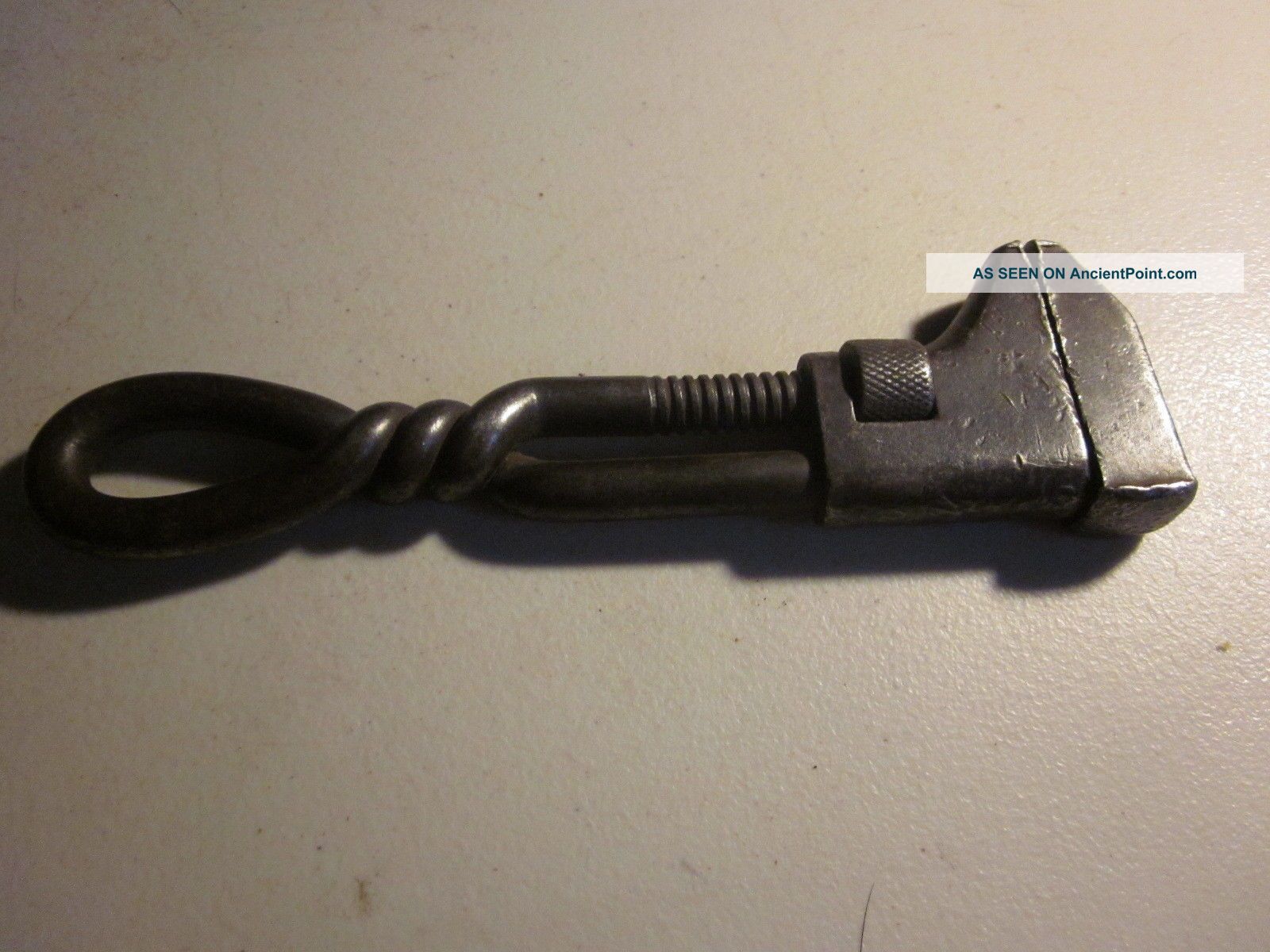 C.  1920 Puddlin Black Iron Adjustable Wrench,  W/twist Handle,  Great Patina Other photo