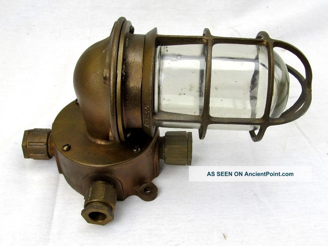 Brass Explosion Proof Industrial Light Fixture Cage Glass Junction Box R&s Ny Chandeliers, Fixtures, Sconces photo