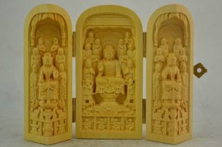 Rare Old Boxwood Carving Buddha Prayer Peace & Good Healthy Exorcism Statue photo