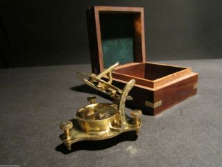Antique Style Solid Brass Timekeeping Sundial Pocket Compass Watch & Wood Box photo