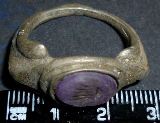Stunning Roman,  Silver Ring With Purple Gem,  Wearable Circa 200 - 300 Ad - 87 - photo