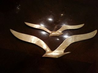 Vintage Mid Century Art Deco Style Brass Birds In Flight Wall Decor photo