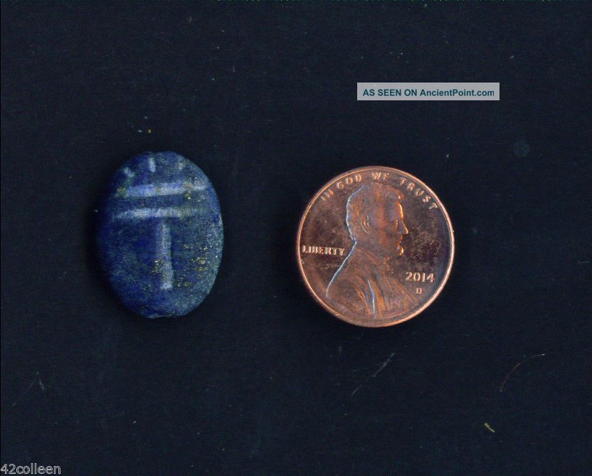 Egypt Late Period Blue Lapis Lazuli Carved Scarab Necklace Bead,  Bc1 Egyptian photo