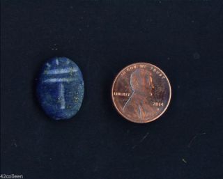 Egypt Late Period Blue Lapis Lazuli Carved Scarab Necklace Bead,  Bc1 photo