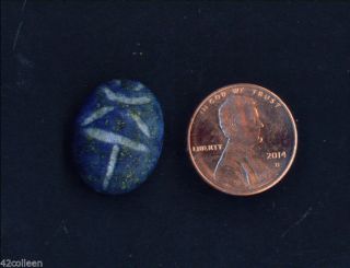 Egypt Late Period Blue Lapis Lazuli Carved Scarab Necklace Bead, photo