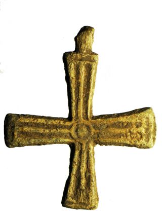 Authentic Ancient Medieval Lead Byzantine Jesus Christian Cross Artifact photo