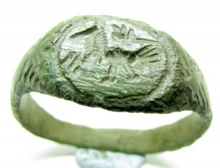 Authentic Viking Era Bronze Ring Depicting Monster - Wearable - Ad 1100 - T1 photo