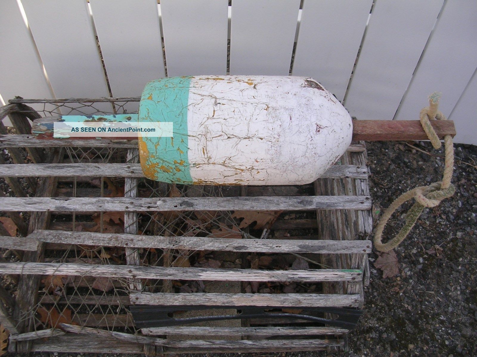 Maine Turq White Lobster Trap Buoy Pot Bouy Float Nautical Ocean Shore 15016 Fishing Nets & Floats photo