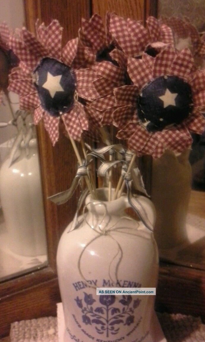 Gathering Of Primitive Handmade Americana Sunflowers On Twigs Primitives photo