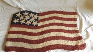 Vintage American Flag Hooked Rug 35 
