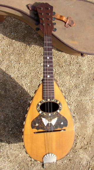 1900 ' S Wood Mandolin Bowlback Butterfly Design With Case photo