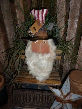 Primitive Uncle Sam Head - Usa Americana Rusty Ole Doll 12.  5 X 7 In. photo
