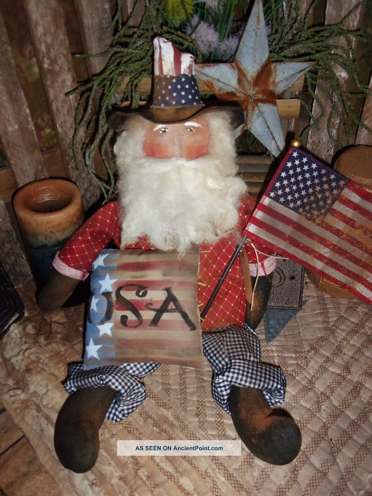 Primitive 20 In.  Uncle Sam - Rusty Ole Doll - Americana - 4th Of July 25 Primitives photo