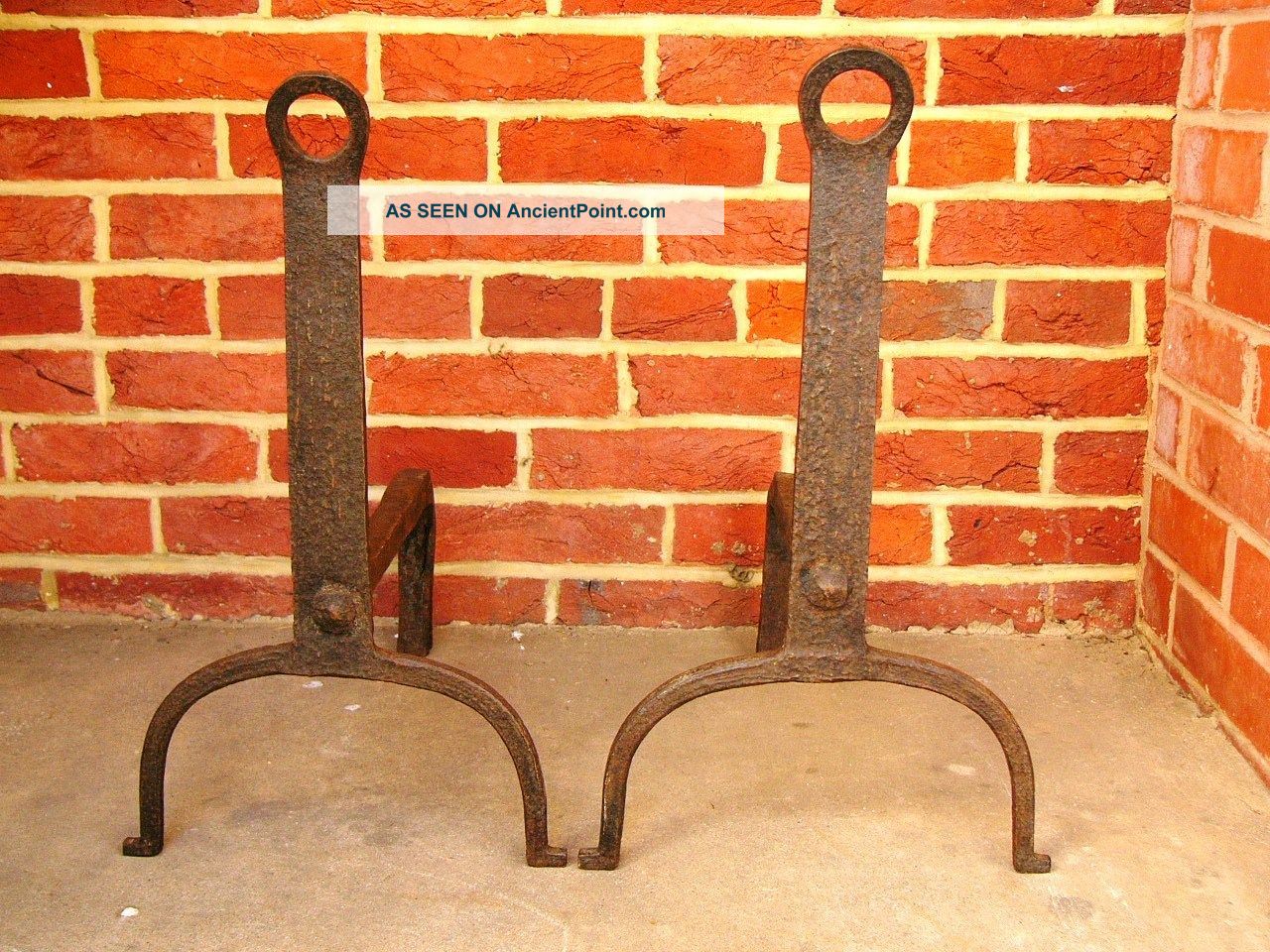Antique Early American Hand Wrought Iron Fireplace Hearth Andirons 1750 - 1790 Primitives photo