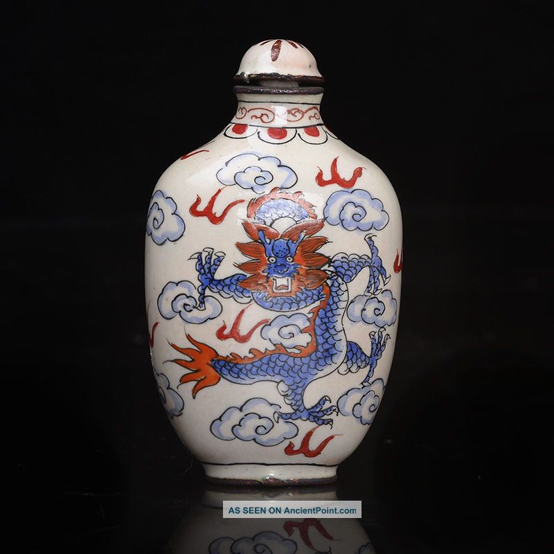 China Cloisonne Hand - Painted Dragon Snuff Bottles W Qianlong Mark Snuff Bottles photo