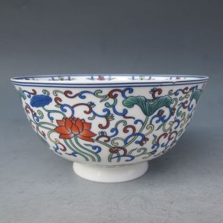 Chineseold Colorful Porcelain Hand Painted Lotus Bowl Qing Dynasty Qianlong Mark photo