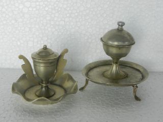 2 Pc Vintage Handcrafted Unique Fine Quality White Metal Dhoop / Incense Stand photo