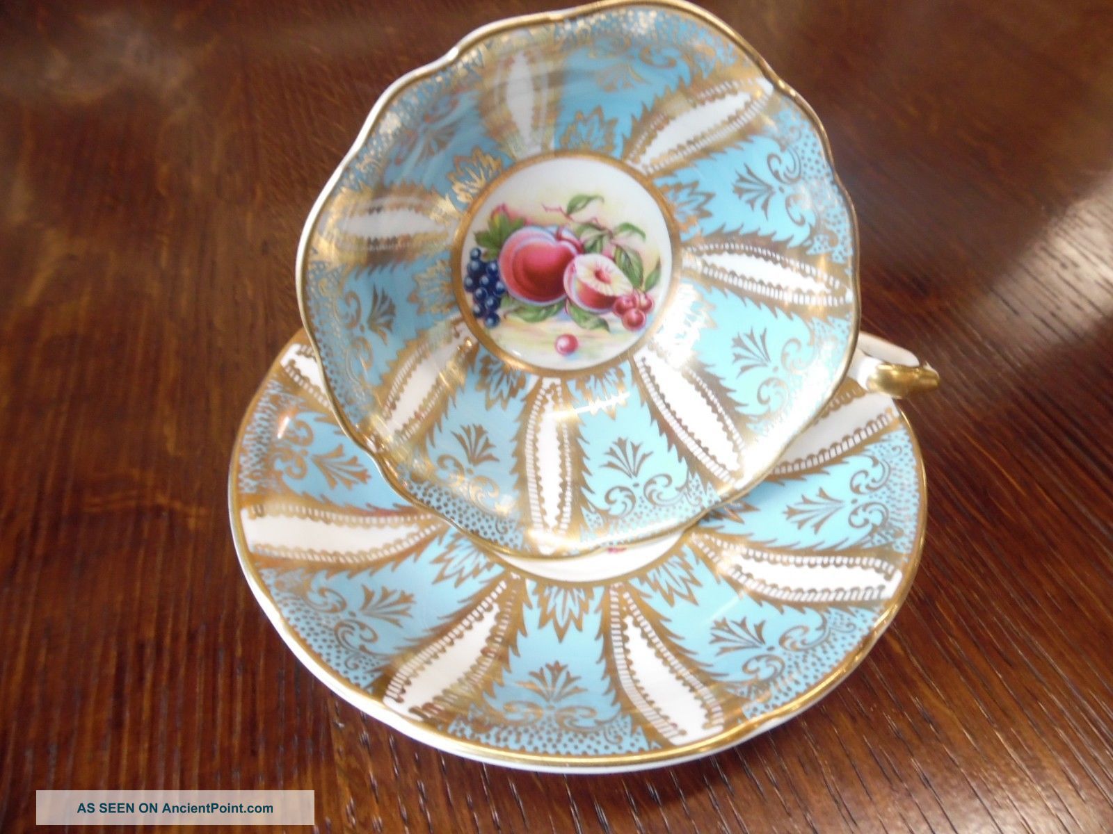 Paragon England Peakcock Blue,  Gold Leaf And Fruit Tea Cup And Saucer Cups & Saucers photo