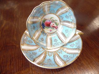 Paragon England Peakcock Blue,  Gold Leaf And Fruit Tea Cup And Saucer photo