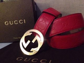 Authentic Red Leather Guccissima Gucci Belt Size 95 (34 - 38) photo