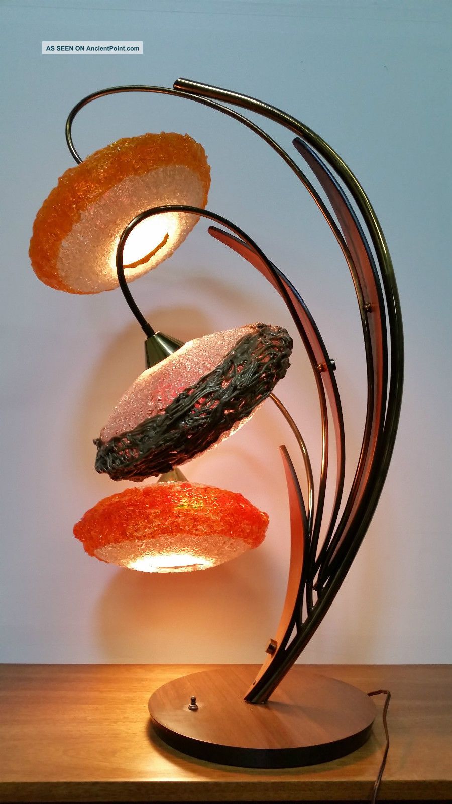 Large Mcm Spaghetti Flying Saucer Shade Walnut Lamp Mid-Century Modernism photo