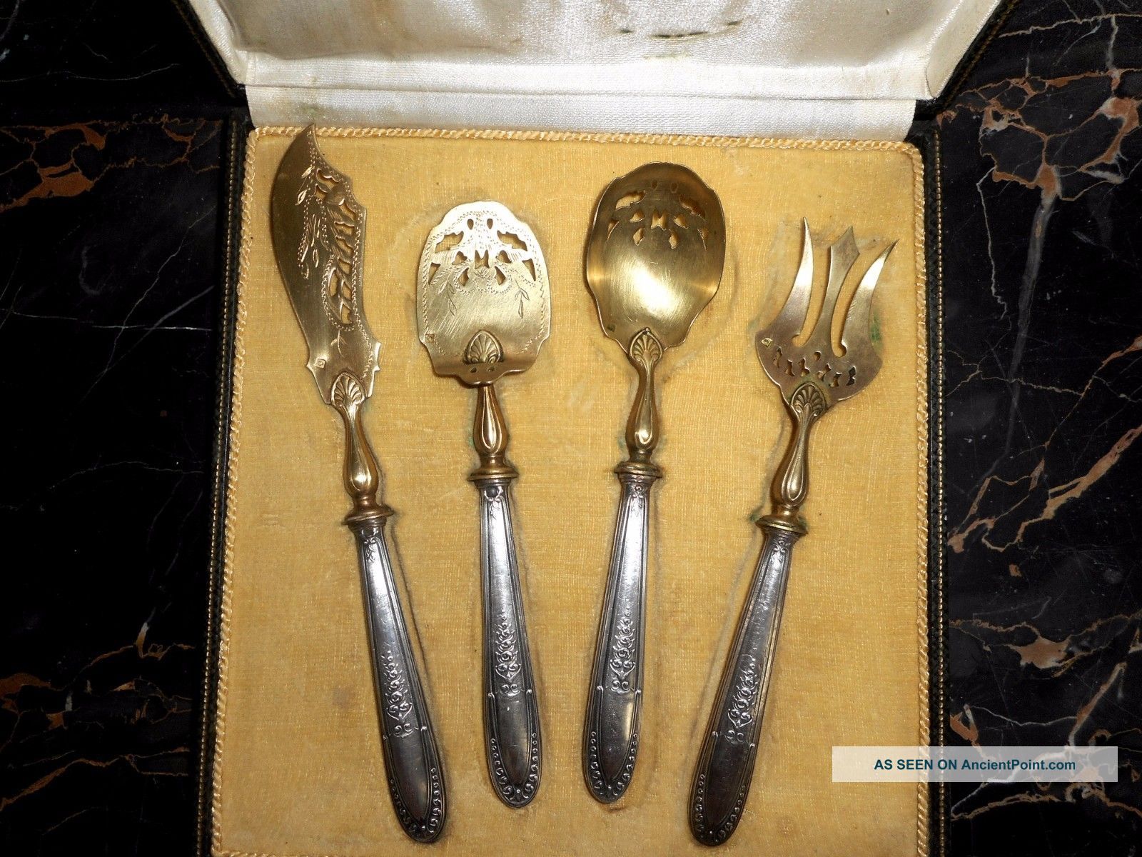 Cook: French Spoon,  Fork,  Spatula And Knife For Dessert Service Sterling Silver Flatware & Silverware photo