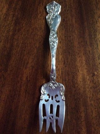 Cherry Blossom By R.  Blackinton Sterling Meat Serving Fork Art Nouveau 1900 - 1940 photo