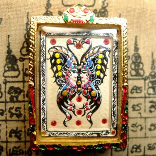 Magic Butterfly Painted With Pra Phrom Kruba Krissana Thai Buddha Amulet photo