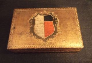 Vintage Italian Toleware Florentine Wood Crest/ Shield Trinket Box photo