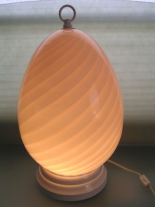 Murano Vetri Italian Venini Swirl Art Glass Pink Egg Lamp Eames Era Mid Century photo