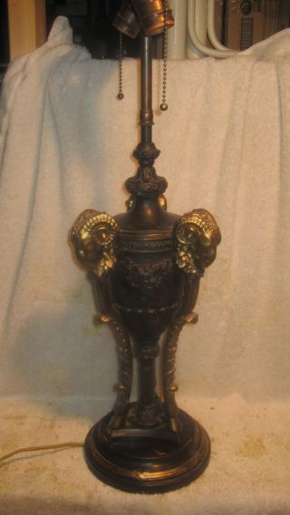 1920s Antique Bronze Rams Head Table Lamp photo