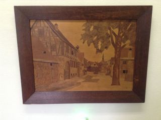 Vintage French Art Marquetry Village Scene In The Alsace Region Of France photo