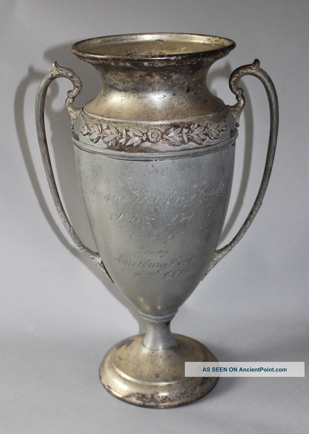 Antique Vintage Large 14.  5” Decorative 1930’s Loving Cup Sports Athletic Trophy  Metalware photo