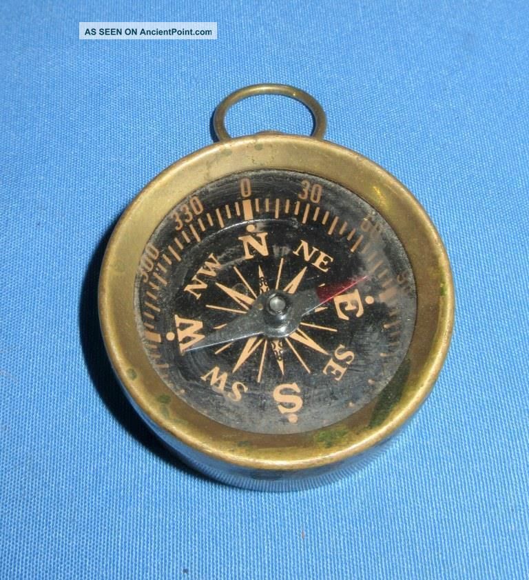 Vintage Old Collectible Brass Round Hand Magnetic Small Pocket Compass India Compasses photo