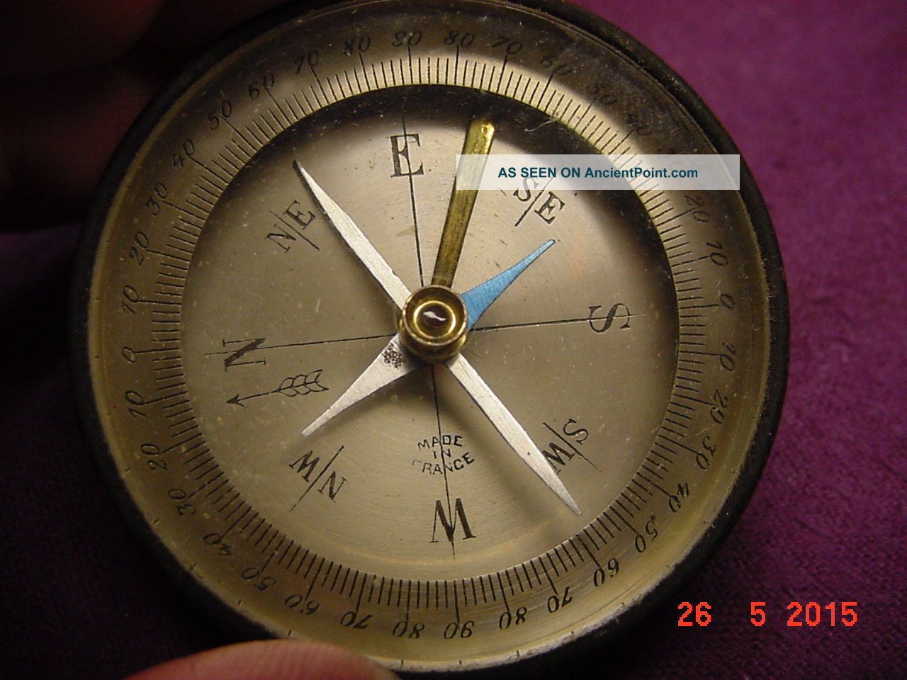 Vintage French Pocket Compass Made In France Brass Compasses photo