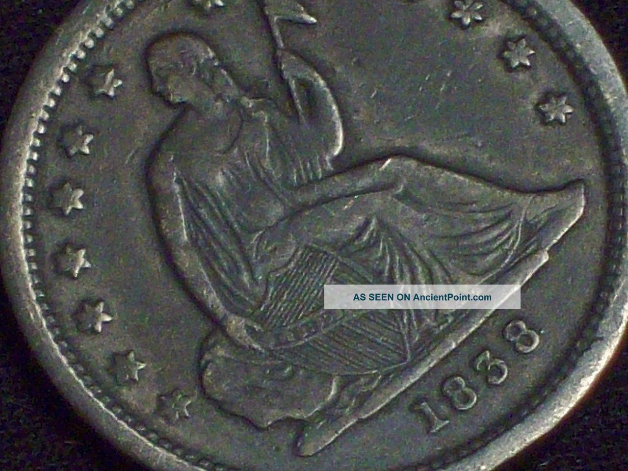 1838 Seated Liberty Quarter Silver Xf,  Detailing Rare First Year Dark Tone The Americas photo