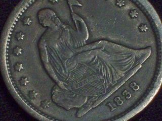 1838 Seated Liberty Quarter Silver Xf,  Detailing Rare First Year Dark Tone photo