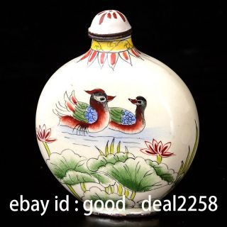 China Cloisonne Hand - Painted & Mandarin Duck Snuff Bottles W Qianlong Mark photo