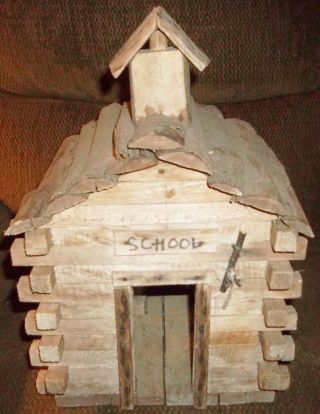 Wood Folk Art Primitive ? Rustic Old School Birdhouse Wooden Bird House With. photo