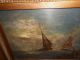 Very Old Oil Painting,  { Sailboats With A Full Moon,  Great Frame },  Is Antique Other Antique Decorative Arts photo 8