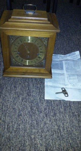 Vintage Welby Elgin Westminster Shelf Mantel Clock Wood Wooden W/ Key photo