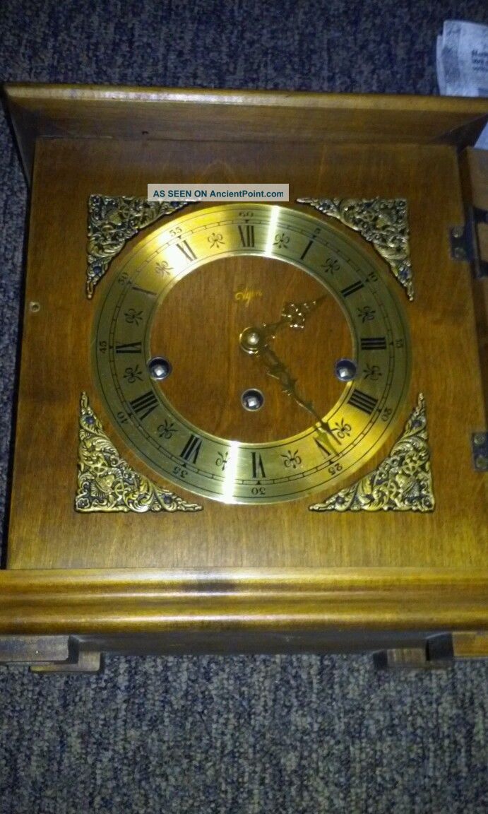 Vintage Welby Elgin Westminster Shelf Mantel Clock Wood Wooden W/ Key