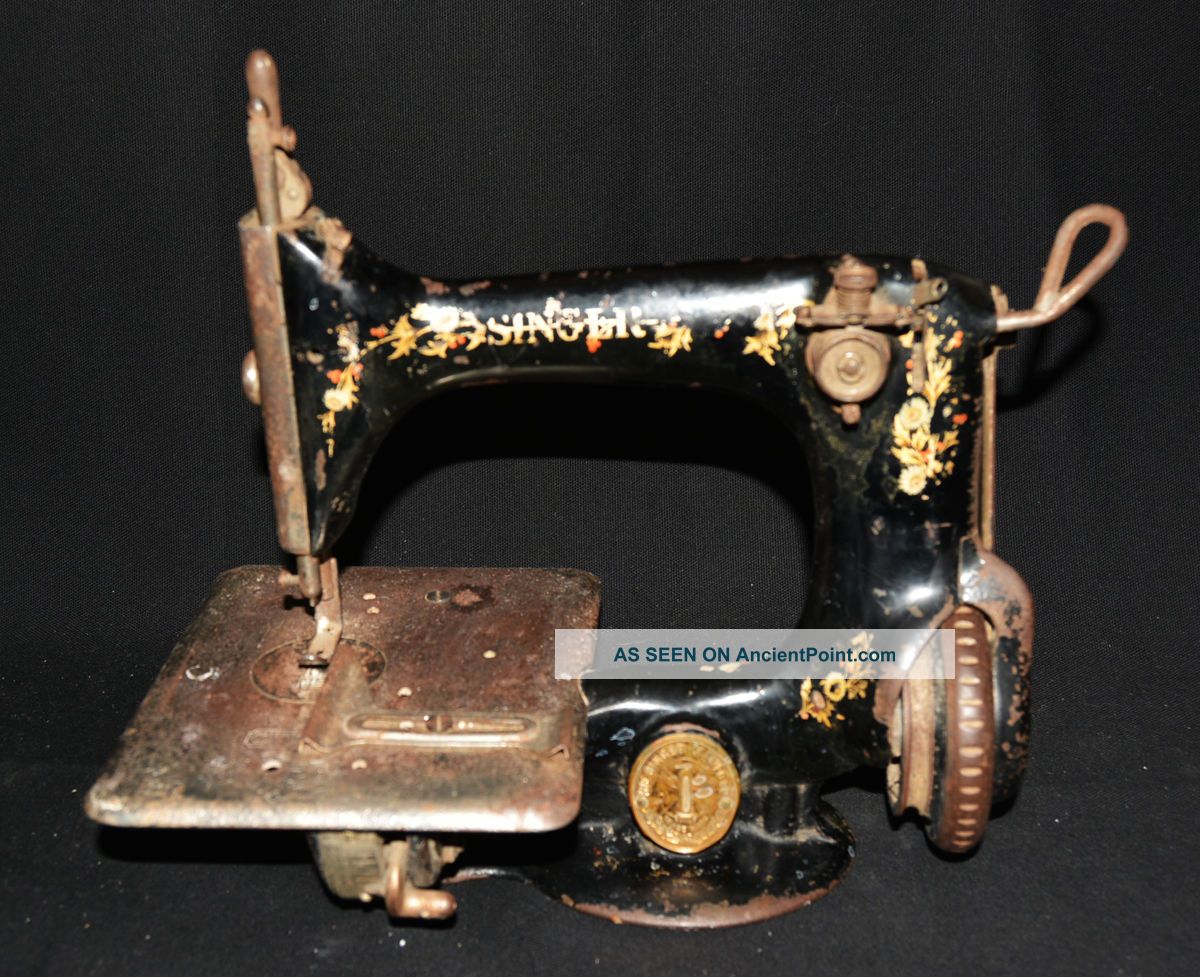 Pp Rare Antique Cast Iron Miniature Sewing Machine Singer Childs Portable Size Sewing Machines photo