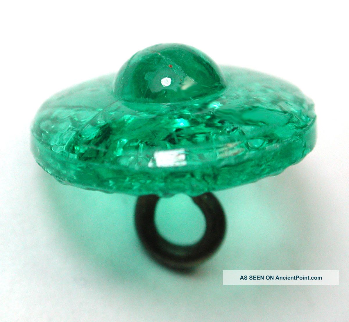 Antique Charmstring Button Green Uranium Glass Glory Mold Back Design Buttons photo