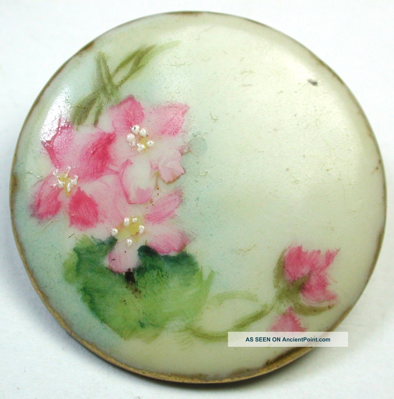 Antique Porcelain Button W/ Hand Painted Flowers Design Buttons photo