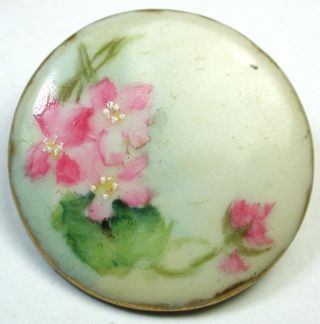 Antique Porcelain Button W/ Hand Painted Flowers Design photo