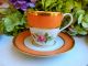 5 Antique Paris Porcelain Cups & Saucers Peach Band Gold French France Cups & Saucers photo 1